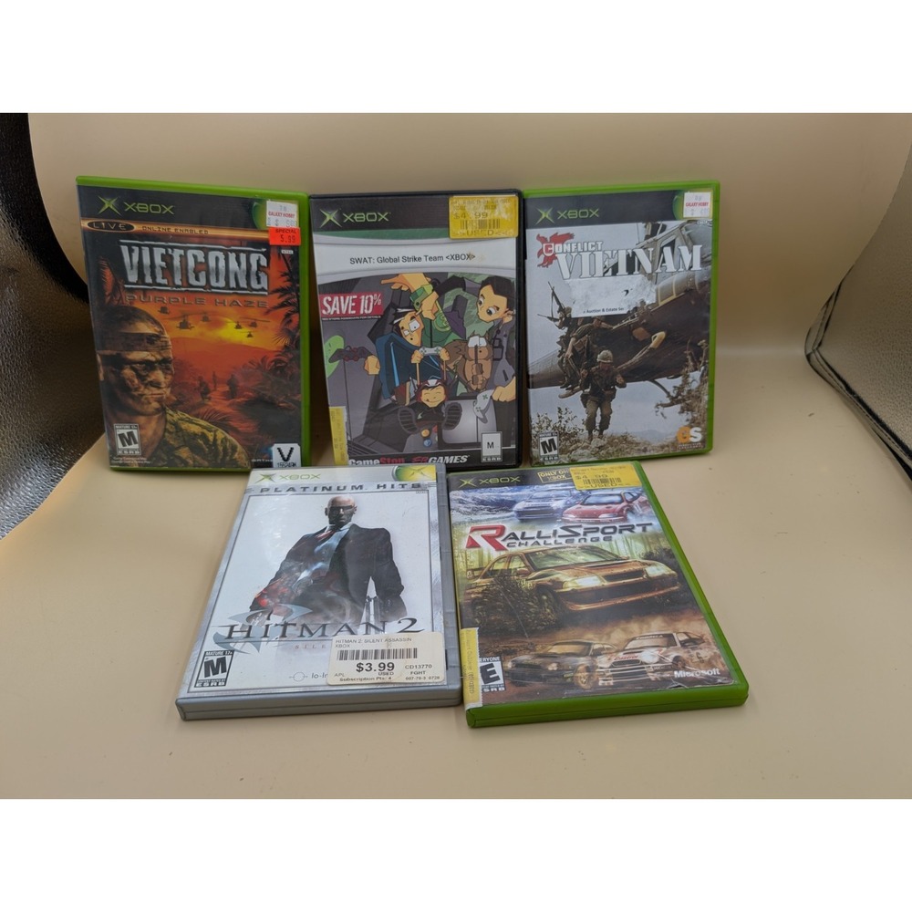 5 Xbox Games Lot Vietcong Swat Conflict Vietnam Hitman 2 Rallisport Challenge